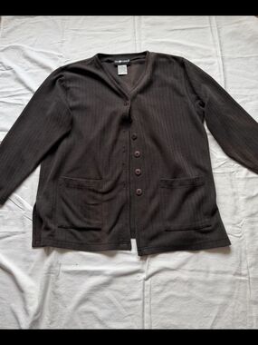 Sag Harbor Black Ribbed Button-Front Cardigan